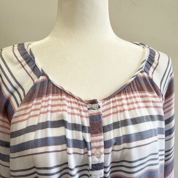 Como Blu Womens Tie Front Top Size M Striped Button Up Kimono 3/4 Sleeve Blouse - Picture 4 of 7